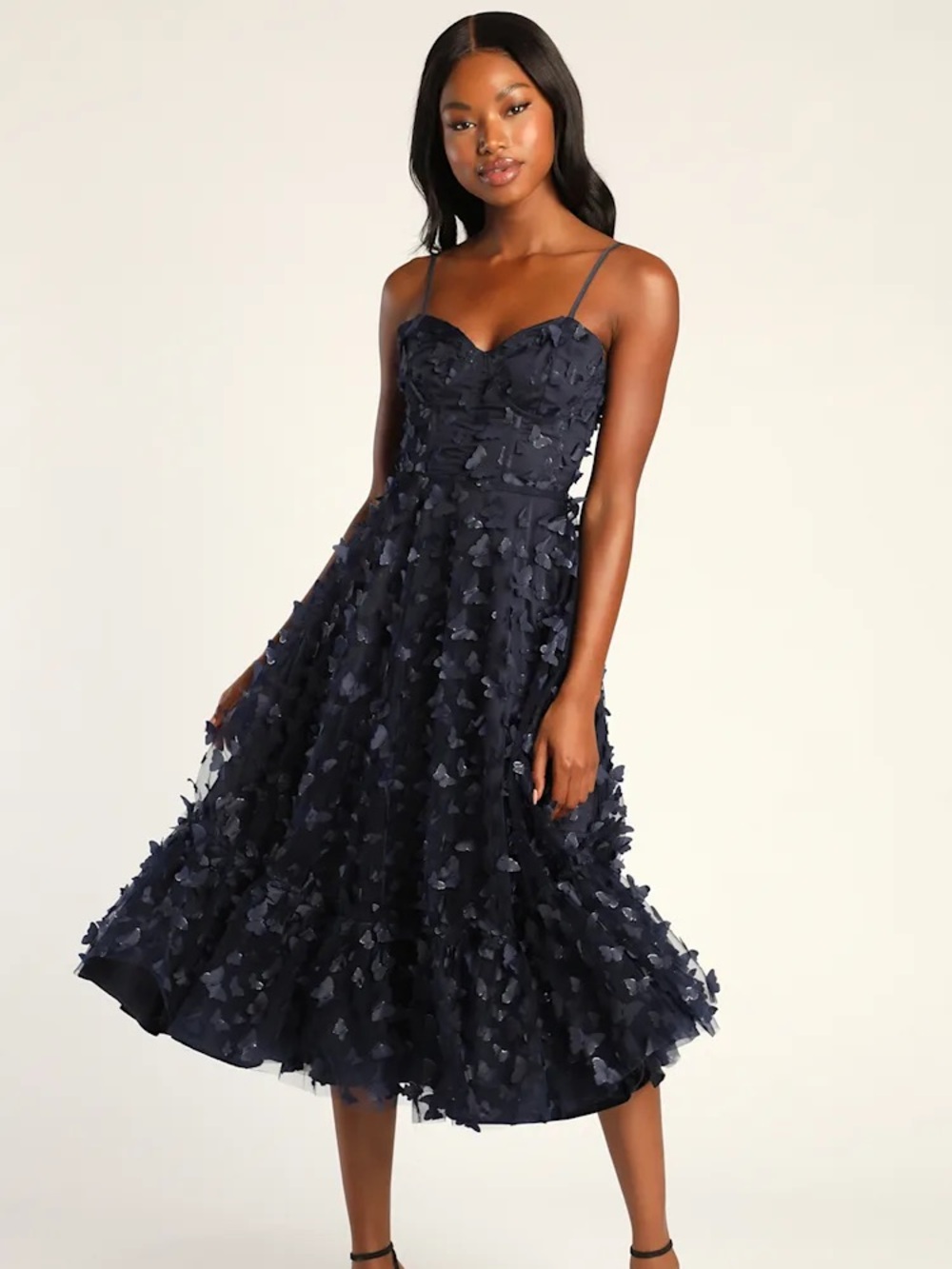 Lulus navy blue butterfly midi dress